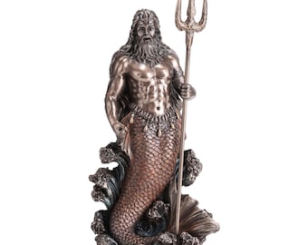 Poseidon Statue – Greek God of the Sea Figurine – Bronze Finish Sculpture – 18cm Mythology Decor