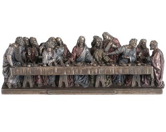 The Last Supper Statue 23cm – Bronze Finish Christian Art, Leonardo da Vinci Table Scene Figurine