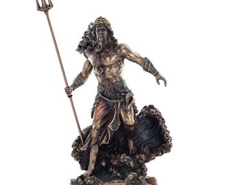 Poseidon God of the Sea Statue – 21cm Cold Cast Bronze Greek Ocean Deity Figurine