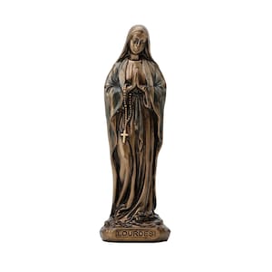 Our Lady of Lourdes Statue – Bronze Finish Virgin Mary Figurine, 9cm