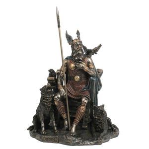 Odin Norse God Statue 26cm – Viking Decor, Norse Mythology Figurine, Cold Cast Bronze Sculpture