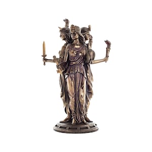 Hecate Triple Goddess Statue | Greek Witchcraft Deity Figurine | 30cm Cold Cast Bronze Decor