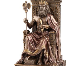 Zeus Statue: Cold Cast Bronze Greek God Figurine with Eagle