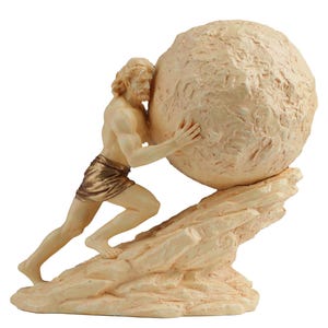 Sisyphus 18x16cm Statue – Greek Mythology Punishment Figurine in White and Gold