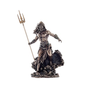 Poseidon God of the Sea Statue – 30cm Cold Cast Bronze Greek Ocean Deity Figurine
