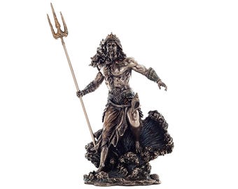 Poseidon God of the Sea Statue – 30cm Cold Cast Bronze Greek Ocean Deity Figurine