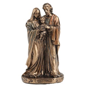 Holy Family Statue 8.5cm– Small Bronze Finish Religious Figurine of Mary, Joseph & Baby Jesus – Catholic Gift or Prayer Decor