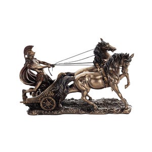 Greek Warrior Chariot Statue 27cm – Bronze Finish Mythology Decor, Ancient Battle Figurine