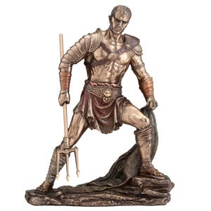 Roman Gladiator Statue – 27.5cm Cold Cast Bronze Retiarius Warrior Sculpture Decor