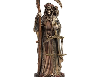 Estatua de la Santa Muerte de pie – 10,6 x 4 cm, bronce fundido en frío, santa popular de la muerte y la justicia