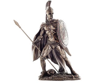 Leonidas spartanische Kriegerstatue - 27 x 19 cm Kaltgussbronze griechisches Heldendekor