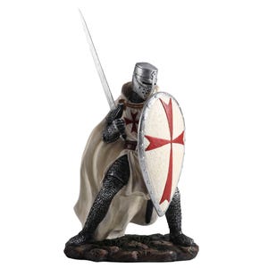 Estatua de Caballero Cruzado Templario – Figura de guerrero medieval de 20 cm con espada y escudo