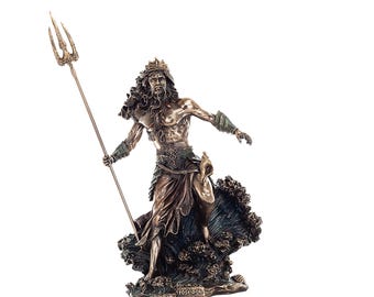 Poseidon God of the Sea Statue – 52.5cm Cold Cast Bronze Greek Ocean Deity Decor
