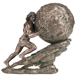 Estátua de Sísifo 18 x 16 cm – Estatueta de Castigo da Mitologia Grega em Bronze Fundido a Frio