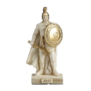 Ares Mini Greek God Statue – White & Gold 9cm War Deity Figurine, Small Mythology Decor Gift