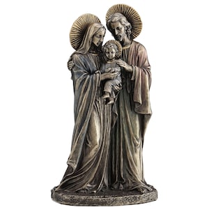 Holy Family Statue – Cold Cast Bronze Mary, Joseph & Baby Jesus Figurine, 22cm Christian Decor Gift