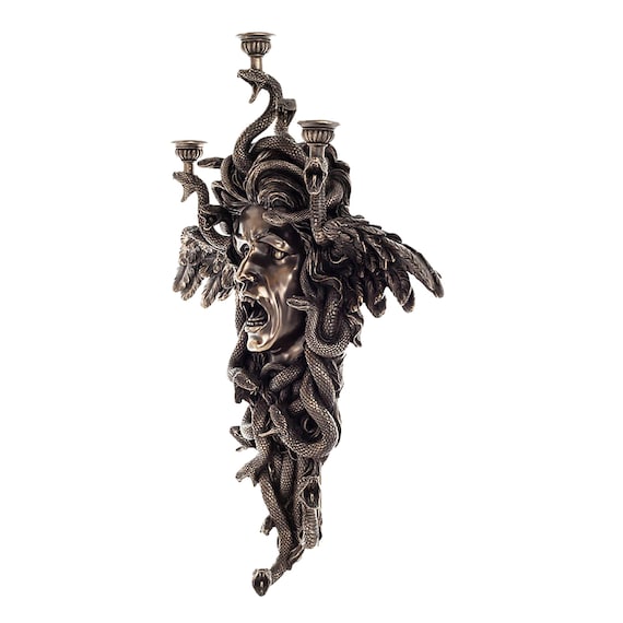 Medusa Wall Sculpture 61cm – Gothic Candle Holder, Bronze Gorgon Head Decor, Mythical Wall Art