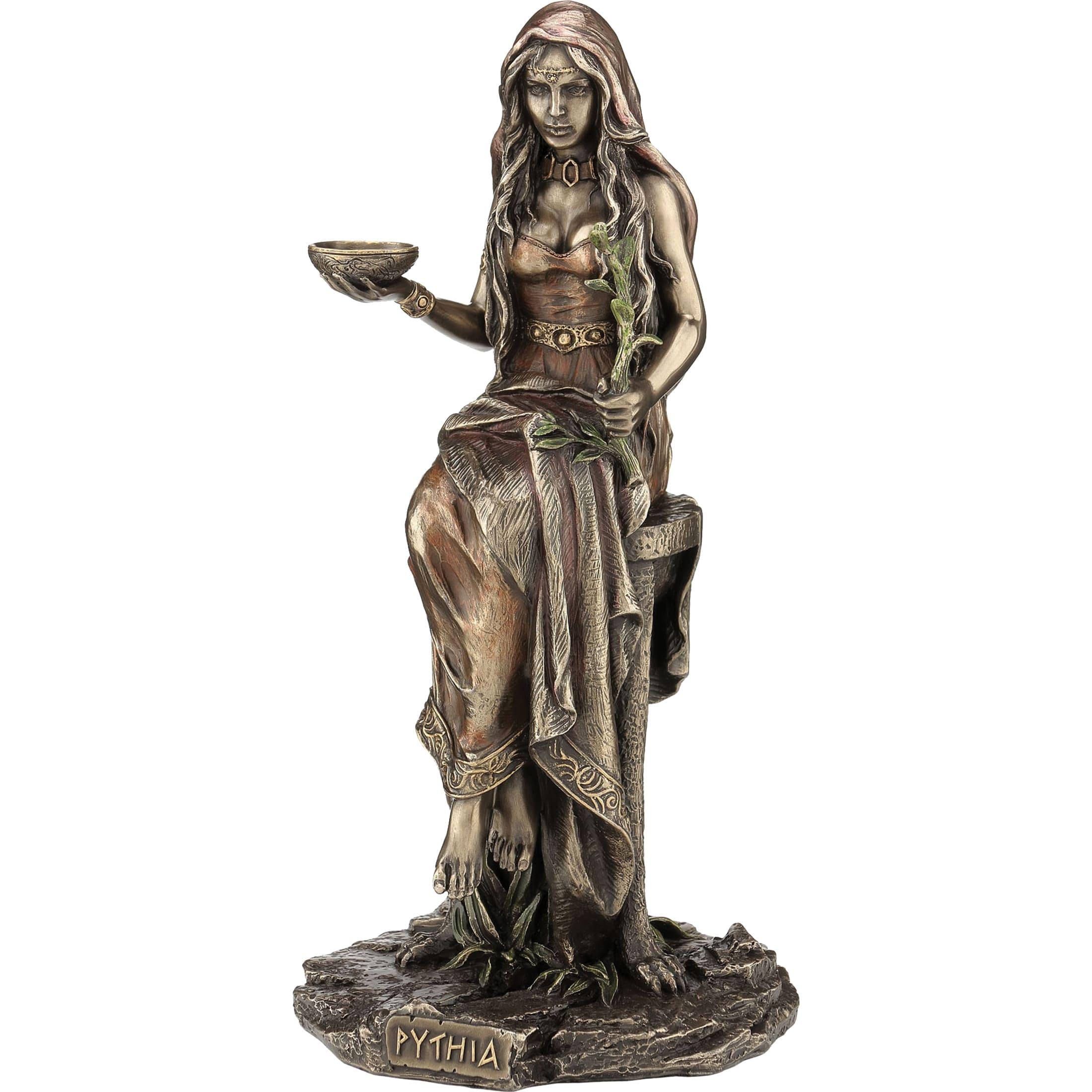 Pythia Oracle of Delphi Statue – Greek Priestess Figurine, 26cm Bronze Finish Mythology Decor
