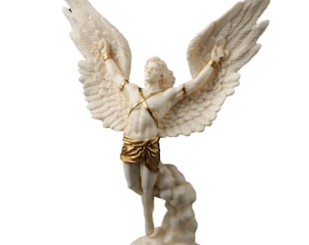 Icarus Statue 16×6.5×20.5 cm | Greek Mythology Ivory & Gold Winged Figurine Decor