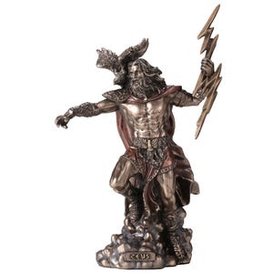 Zeus Statue – Greek God of Thunder Figurine – Mythology Decor – Bronze Finish Sculpture – 19cm Collectible