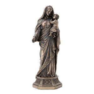 Virgin Mary and Jesus Statue 29cm – Cold Cast Bronze Madonna Figurine – Christian Home Altar Decor