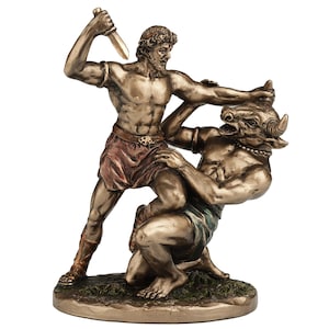 Theseus and Minotaur 10.2x8cm Statue – Cold Cast Bronze Greek Mythology Decor