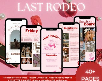 Last Rodeo Bachelorette Bundle, Invitation, Itinerary, and More, 40 Editable Templates, Nashville Cowgirl Party, Digital, Instant DIY