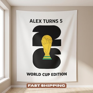 Custom World Cup Birthday Party Banner, Soccer Personalized Tapestry Welcome Sign, Football Wall Photo Decor