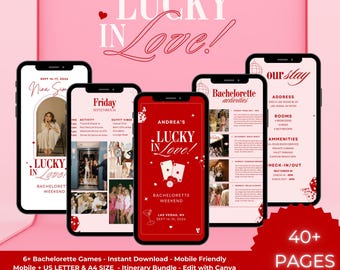 Lucky In Love Bachelorette Bundle, Invitation, Itinerary, & More, Editable Templates, Las Vegas Style Love Angel Party, Digital, Instant DIY