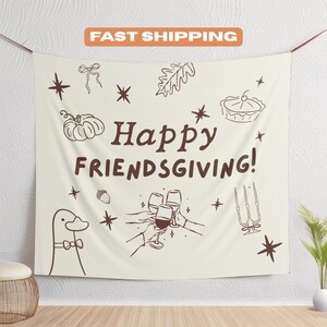 Custom Thanksgiving Party Banner, Friendsgiving Dinner Welcome Sign, Personalized Hand Drawn Fall Family Gathering Photo Backdrop Tapestry