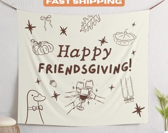 Kundenspezifisches Erntedank-Party Banner, Friendsgiving Dinner Willkommensschild, personalisierte Hand gezeichnet Herbst Familienfeier Foto Hintergrund Wandteppich