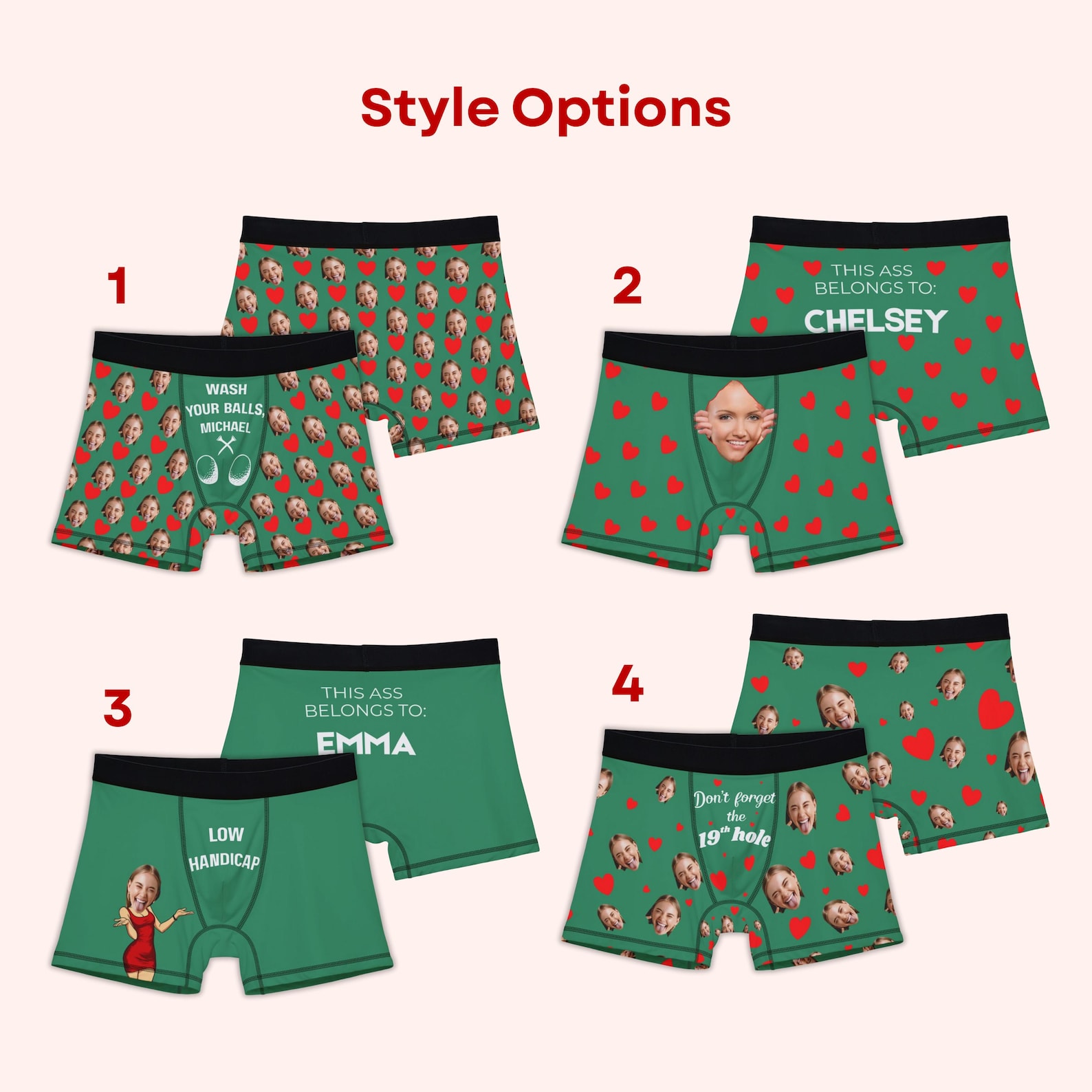 Custom Golf Face Boxers, Personalized Underwear for Him, Photo ...
