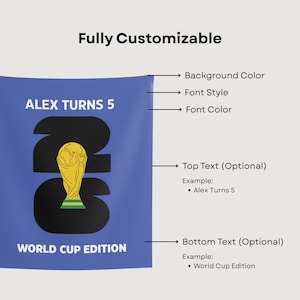 Custom World Cup Birthday Party Banner, Soccer Personalized Tapestry Welcome Sign, Football Wall Photo Decor image 2