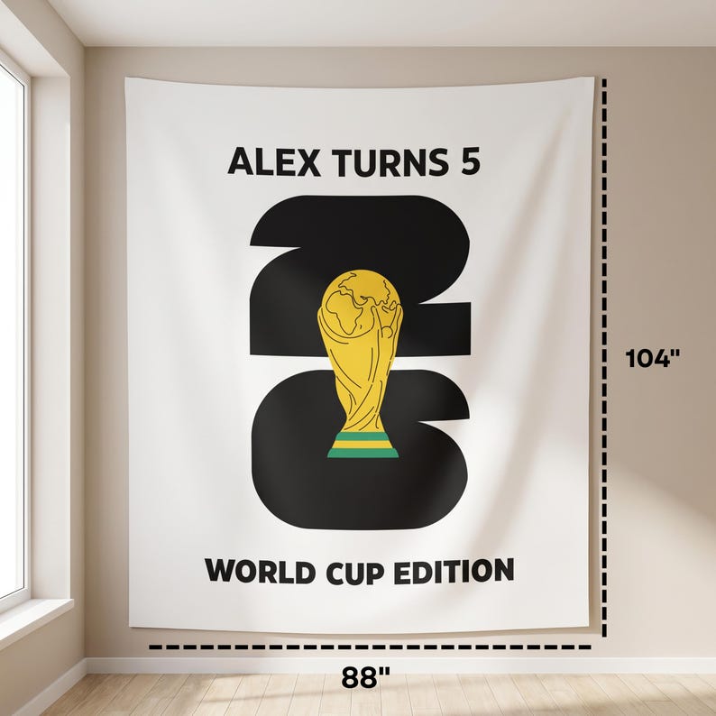 Custom World Cup Birthday Party Banner, Soccer Personalized Tapestry Welcome Sign, Football Wall Photo Decor image 8