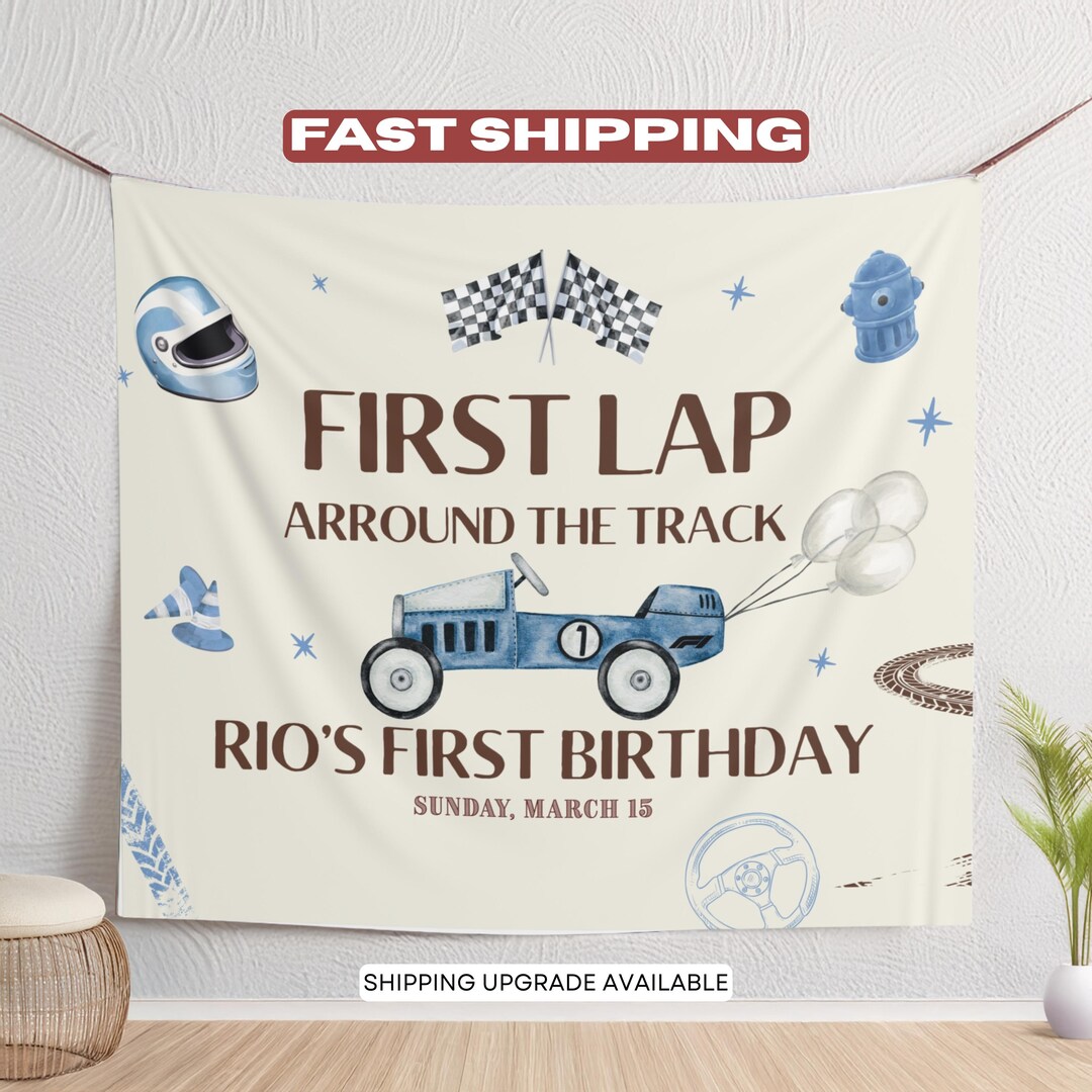 Race Car First Birthday Party Backdrop Fast One Car Themed First ...