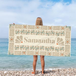 Custom Retro Beach Towel with Name, Personalized Birthday & Vacation Gift for Girls, Kids, Bachelorette, Multi Style Summer Beach Accessory