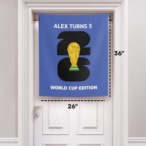 Custom World Cup Birthday Party Banner, Soccer Personalized Tapestry Welcome Sign, Football Wall Photo Decor image 10
