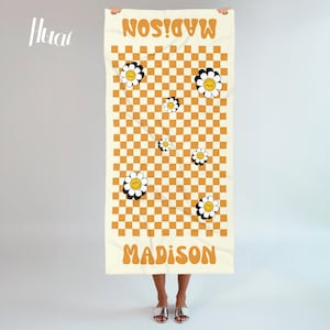 Retro Beach Towel with Personalized Name, Custom Birthday & Vacation Gift for Girls, Kids, Bachelorette, Bridesmaid, Multi Style Summer