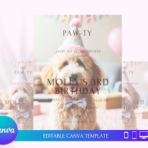 Einladung Labradoodle, Einladung zur Geburtstagsfeier, Einladung zur Hundeparty, bearbeitbare Partyeinladung, druckbare Vorlage