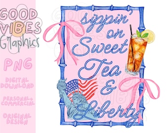 Té dulce y Libertad PNG / Diseño de imágenes prediseñadas del 4 de julio (Descarga digital)