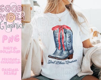 Botas de vaquera con lazo para el 4 de julio PNG / Imágenes prediseñadas sureñas (Descarga digital)