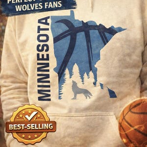 Minnesota Basketball Hoodie: Wolves Fan Gift, Long Sleeve Sports Apparel 50/50% Cotton/Polyester