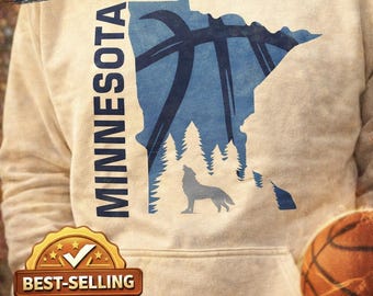 Minnesota Basketball Hoodie: Wolves Fan Gift, Long Sleeve Sports Apparel 50/50% Cotton/Polyester