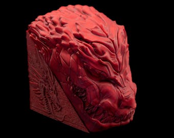 Caja de mazo Dragon Commander: Estuche MTG impreso en 3D con capacidad para más de 100 cartas para EDH: estilo piedra volcánica con cabeza de dragón tallada.