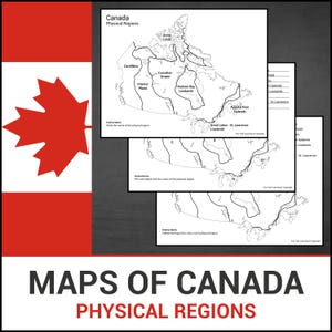 Druckbare Karten von Kanada | Physische Regionen lernen | Beschriften und Identifizieren | Geographie-Unterricht | Keine Prep Worksheets