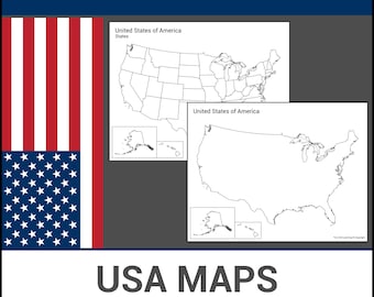 Mapas imprimibles en blanco de EE. UU. / Estados / Etiquetar e identificar / Lección de geografía / Hojas de trabajo sin preparación