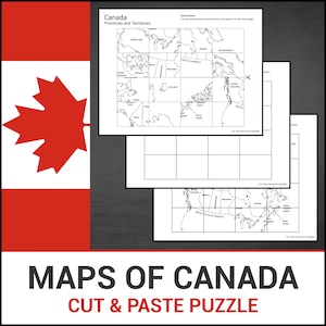 Ausschneiden & Einfügen Puzzle Karte von Kanada | Lernen Sie Provinzen und Territorien | Geographie-Unterricht | Keine Prep Worksheets