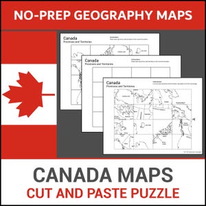 Printable Cut & Paste Puzzle Canada Maps | Learn Provinces and Territories | Geography Lesson | No Prep Worksheets