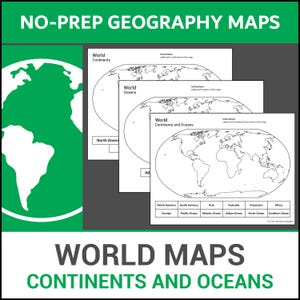 Printable World Maps | Learn Continents and Oceans | Geography Lesson | No Prep Worksheets