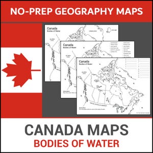 Printable Canada Maps | Learn Bodies of Water | Label and Identify | Geography Lesson | No Prep Worksheets
